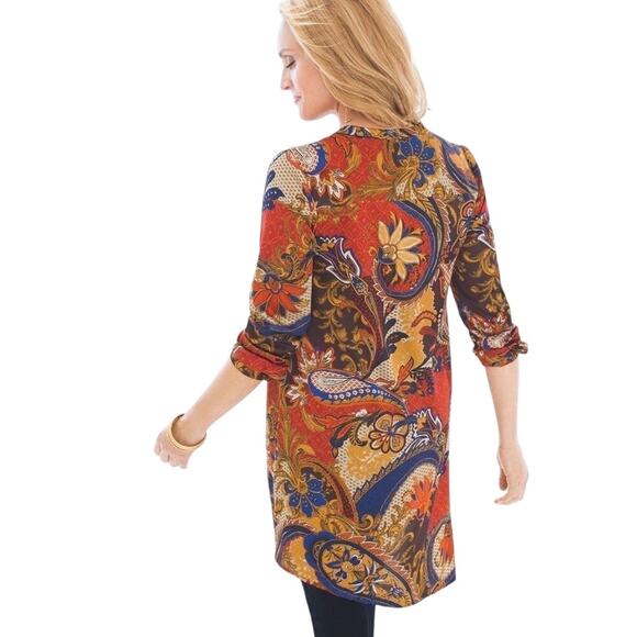 Chico's Victorian Style Asymmetrical Paisley Peasant Tunic Top Size M 1 Flowy - Picture 3 of 11